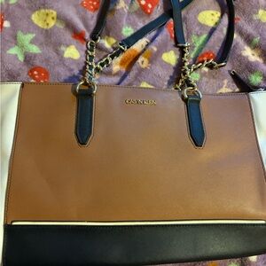Calvin Klein Tan and Black Shoulder Bag